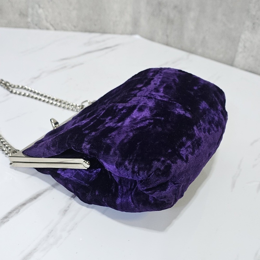 Vintage Purple Velvet Evening Bag Silver Frame Chain Strap Kiss Lock Purse - Picture 7 of 16
